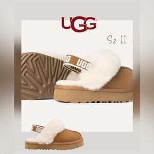 UGG Tan and White Fluffy Slippers